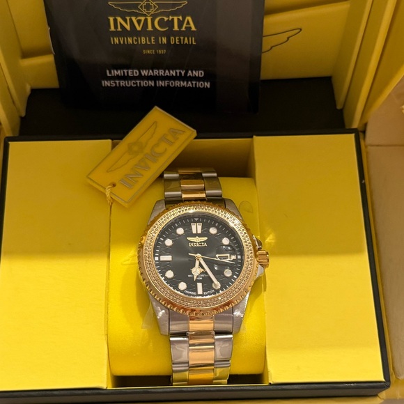 Invicta Two-Tone Gold and Silver Watch with Black Face - Picture 1 of 6